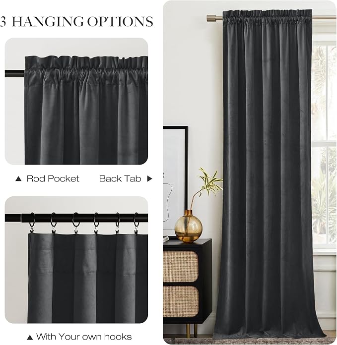 NICETOWN Grey Luxury Velvet Curtain Panels 96 inches Long 2 Panels, Home - Image 5