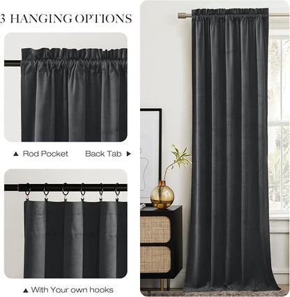 NICETOWN Grey Luxury Velvet Curtain Panels 96 inches Long 2 Panels, Home - Image 5