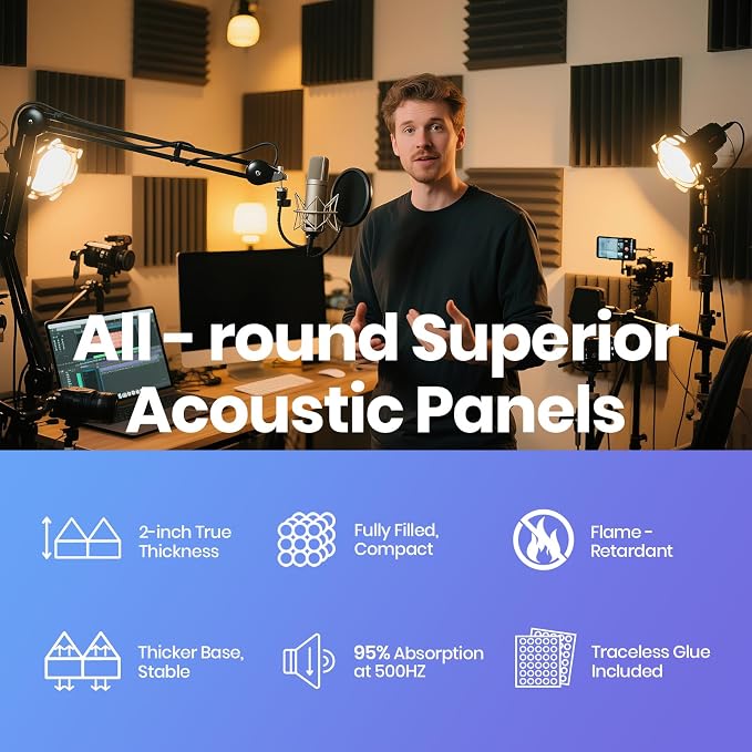 Focusound White Acoustic Panels 24 Pack 2"x12"x12" - Image 6
