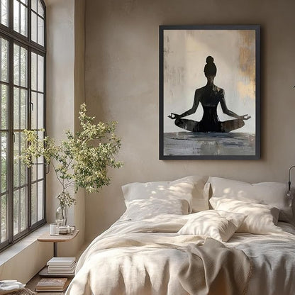 GELDSTEI Wood Framed Zen Wall Art, Modern Yoga Girl Canvas Painting, Tranquil - Image 4