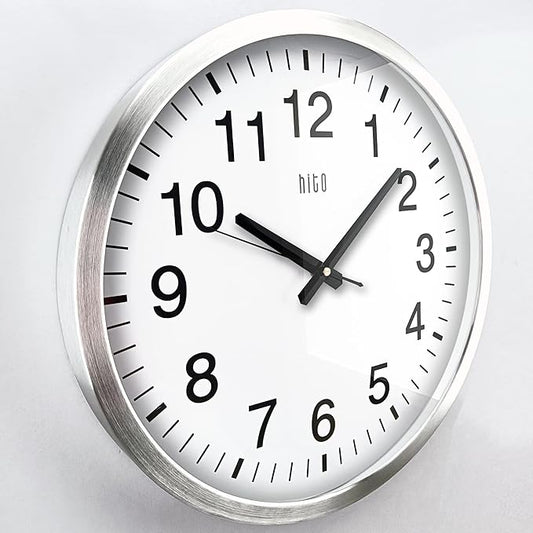 HITO 16" Silent Wall Clock Battery Operated Non Ticking Sweep Movement Glass - Image 2