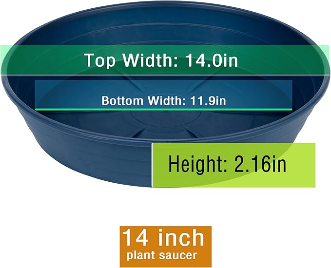 Plant Saucer 14 Inch 2 Pack 6 8 10 12 14 16 18 20 25, Plastic Plant Trays for Pots，Extra-Deep Plant Water Dray Tray, Bird Bath Bowl, Heavy Flower Plant Saucers Indoors and Outdoor No Holes