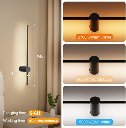 NIORSUN 24 Inch Battery Operated Wall Sconce Set of 2, 10 Colors Dimmable - Image 4