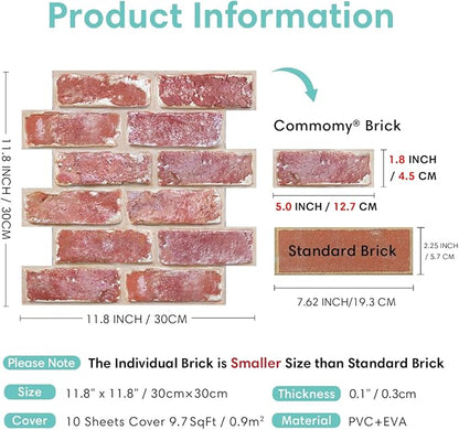 Commomy 10 Pcs Peel and Stick Brick Tile -11.8"X11.8" Small Size PVC 3D Faux - Image 5