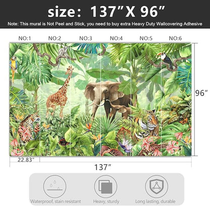 -Green Rainforest Plants Animals Tiger Cloth Wallpaper Jungle Plants Banana - Image 4