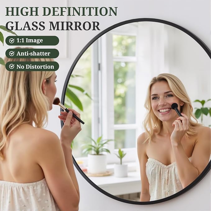 Round Wall Mirror 30 Inch Black Vanity Mirror - Image 3