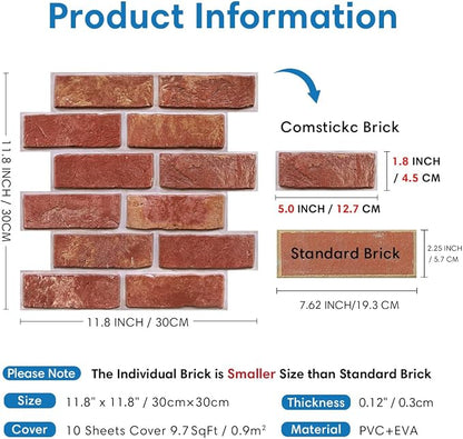COMSTICKC 3D Faux Red Brick Wall Panel Peel and Stick, Small Brick, Ultra-Light - Image 4