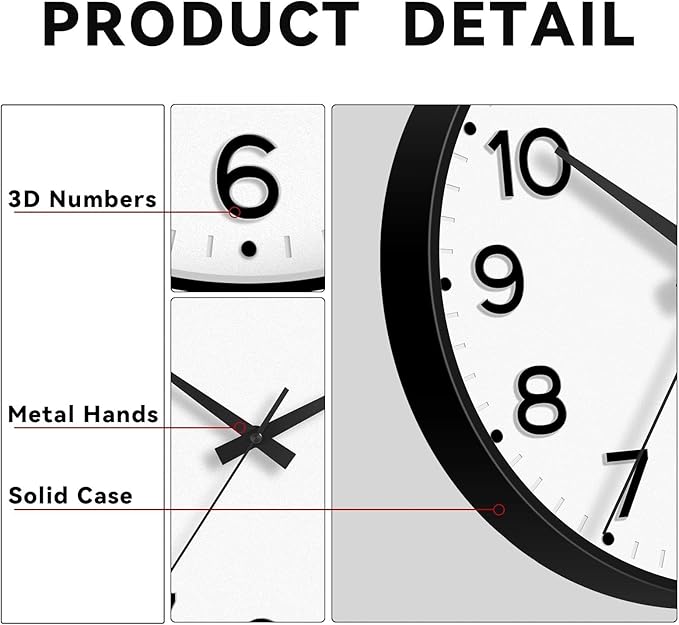 Roymnie Wall Clock 10 Inch Silent Wall Clocks Battery Operated-Modern Non - Image 6