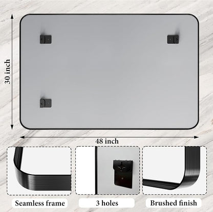 48X30 Inch Black Metal Framed Bathroom Mirror - Image 4