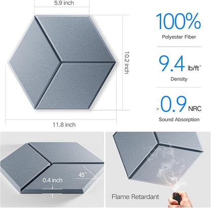 12 Pack Self-Adhesive Acoustic Panels 12" X 10" X 0.4" - Image 3