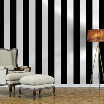 Guvana 472.4"x17.7" Striped Peel and Stick Wallpaper Black and White by Guvana