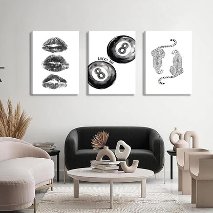 BOKPEN Trendy Black and White Leopard Canvas Wall Art, Funky Y2k Lucky 8 Ball - Image 2