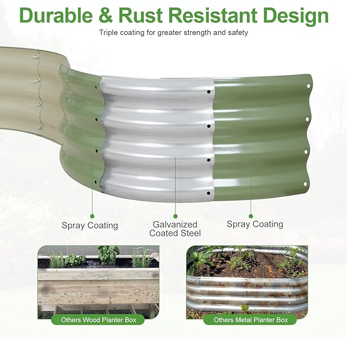 Galvanized Round Raised Garden Bed Outdoor-2Pack Raised Beds for Gardening| Metal Planter Box 3x3x1FT, Green