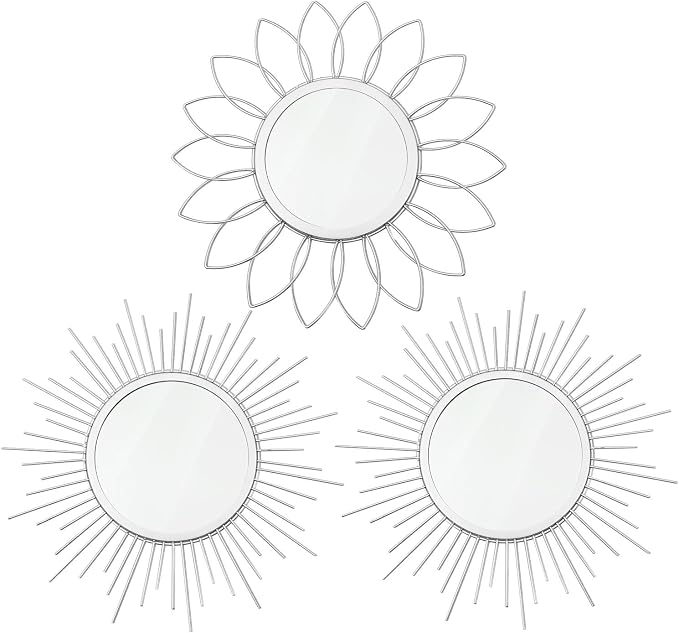 3 Pack Metal Mirrors for Wall Sunburst Wall Mirrors Home Décor Decorative by Uaussi