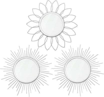 3 Pack Metal Mirrors for Wall Sunburst Wall Mirrors Home Décor Decorative by Uaussi