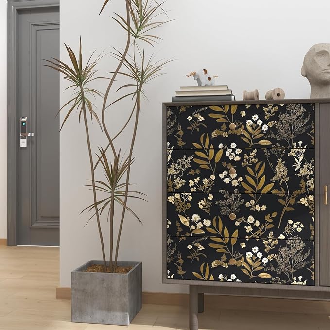 Laatse Gothic Wallpaper Peel and Stick Dark Floral Wallpaper 17.5in x 78.7in - Image 3