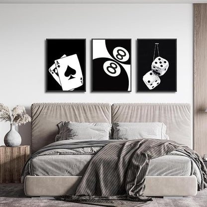3Pcs Black and White Poker Dice Canvas Wall Art Lucky You Poster Prints Trendy - Image 7