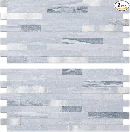 AULIGET Faux Stone Peel and Stick Backsplash, Light Grey Marble Look PVC Mixed by AULIGET