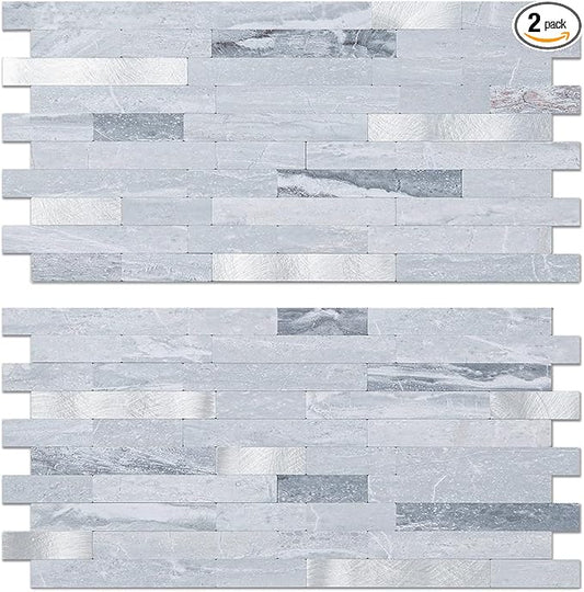 AULIGET Faux Stone Peel and Stick Backsplash, Light Grey Marble Look PVC Mixed by AULIGET