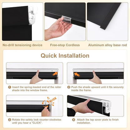SUNOFF No Drill Tools Cordless Blackout Roller Shades Blinds - Image 2