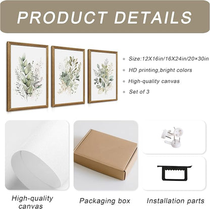 WRFON Framed Sage Green Botanical Wall Art Set of 3, Watercolor Eucalyptus & - Image 6