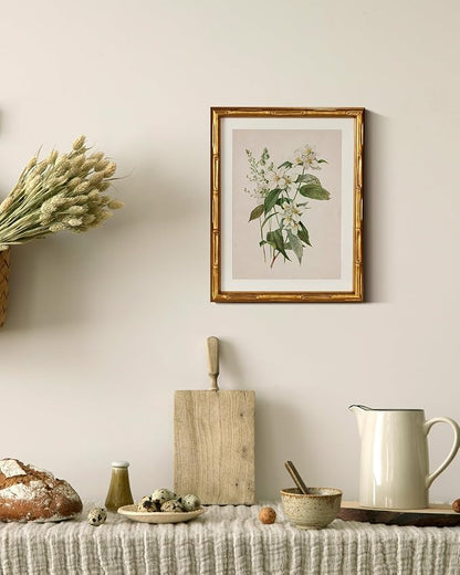 InSimSea Gold Bamboo Framed Canvas Wall Art, Neutral Floral Botanical Paintings - Image 7