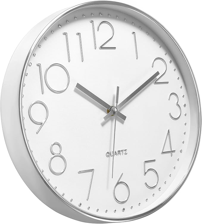 Foxtop Large Silver Wall Clock 14 Inch Silent Non-Ticking Battery Operated - Image 6