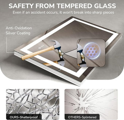USHOWER LED Bathroom Mirror 28x36 Inch Tempered Glass - Image 7