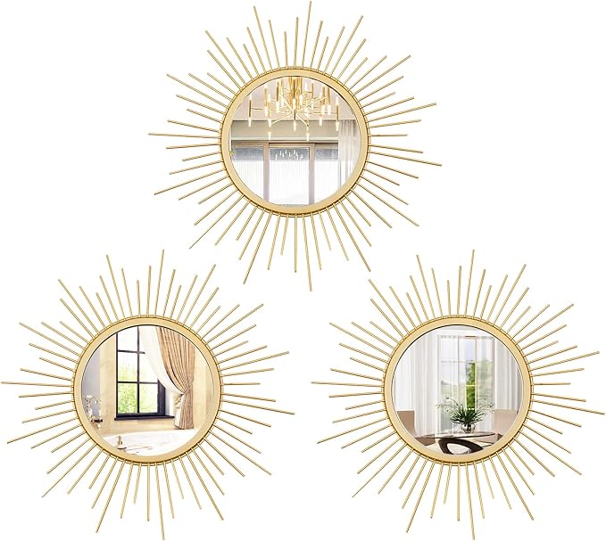 3 Set Gold Sunburst Mirrors for Wall Decorative Metal Mirrors Small Mirror Sets by Cityelf
