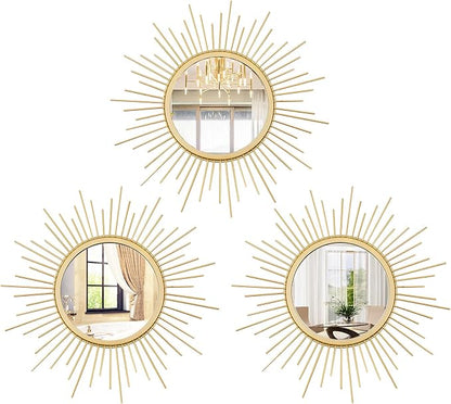 3 Set Gold Sunburst Mirrors for Wall Decorative Metal Mirrors Small Mirror Sets by Cityelf