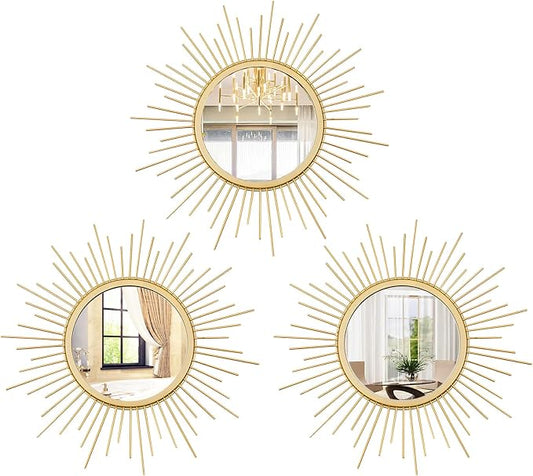3 Set Gold Sunburst Mirrors for Wall Decorative Metal Mirrors Small Mirror Sets by Cityelf