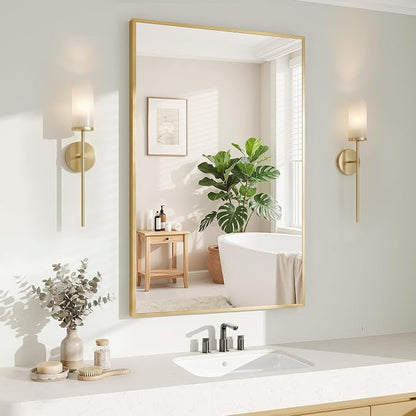 Koonmi Gold Rectangle Wall Mirror, 20x30 Inch Bathroom Mirror, Aluminum Frame by KOONMI