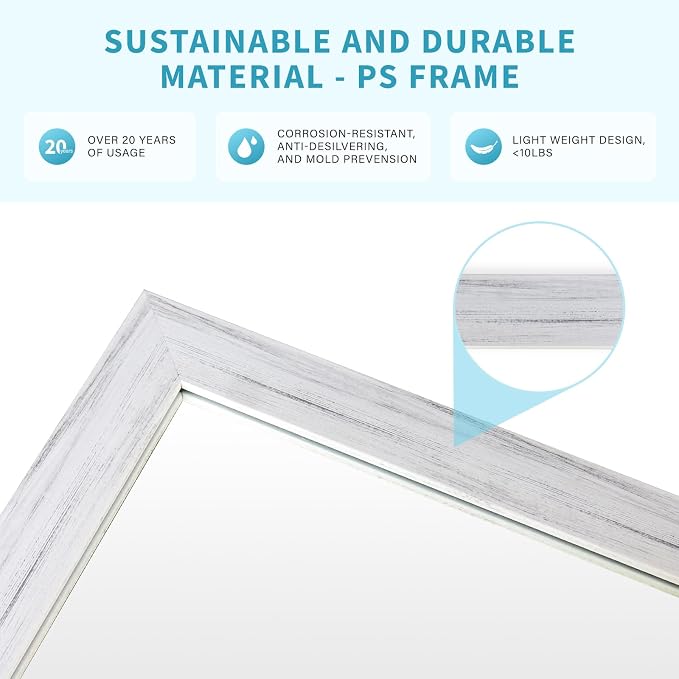 White Wood Effect Framed Wall Mirror, 16x20 Rectangle Mirror, Anti-desilvering - Image 3