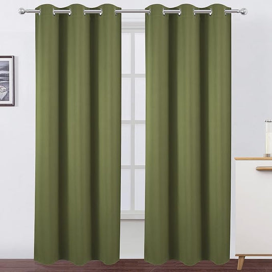 LEMOMO Blackout Curtains 38 x 84 inch/Olive Green Curtains Set of 2 by Lemomo