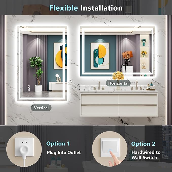 48x40 LED Bathroom Mirror with Lights, Backlit and Front Lit Anti-Fog Lighted - Image 6