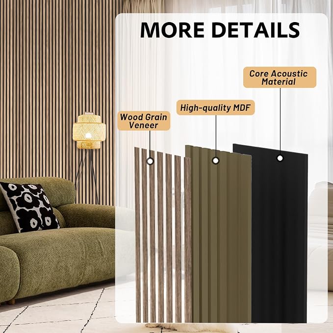 RITOLLO 4 Pack Wood Panels for Wall, 47.2"×23.6"×0.7" Wood Slat Acoustic Panels - Image 3