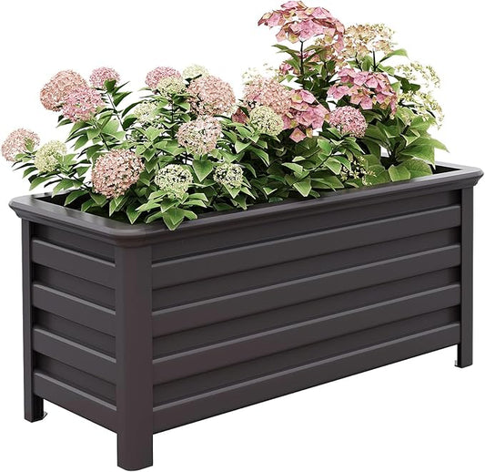 Aluminum Rectangular Outdoor Planter 39.36" Long Box Planter for Patio Porch Indoor Outdoor Weather-Resistant Large Planters with Drainage Hole for Flowers, Dark Brown, 19.68"D x 39.36"W x 19.68"H