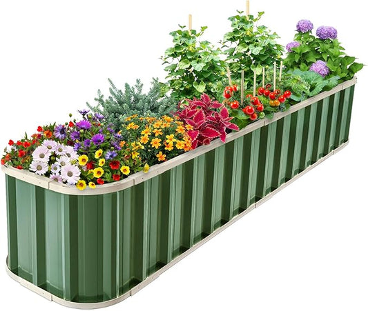 KING BIRD Raised Garden Bed Quick-Install Galvanized Planter Garden Box Outdoor for Gardening, Vegetables, Flowers 7.2x1.7x1 Ft, Green