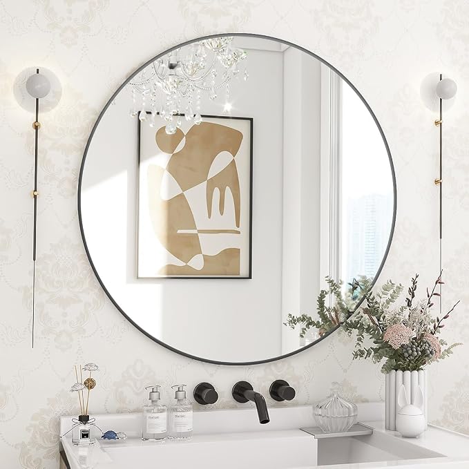BEAUTYPEAK 24 Inch Round Mirror, Metal Frame Circle Mirror, Wall Mounted by BEAUTYPEAK