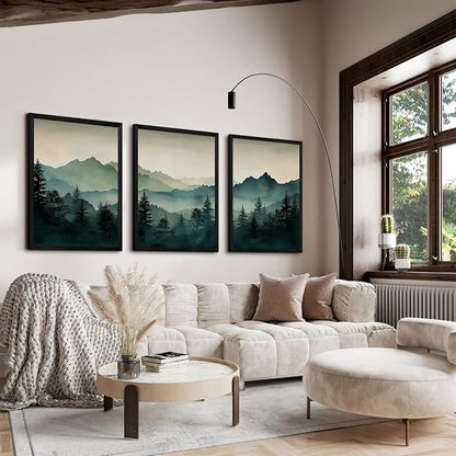Mountain Wall Art Decor Set of 3 Sage Green Forest Canvas Wall Art Prints - Image 7