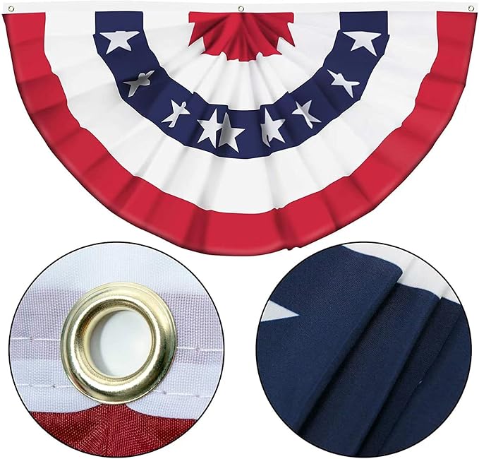 USA Pleated Fan Flag American US Bunting Flag Patriotic Half Fan Banner Flag with Canvas Header and Brass Grommets for 4th of July Memorial Day Indoor Outdoor Decoration (14, 1.5x3 Feet)