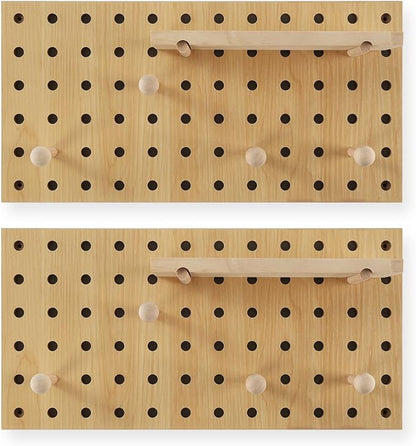 2 Pack Beige Wooden Pegboard, Modular Wall Organizer Storage Shelf - Image 2