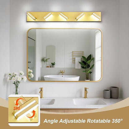 Modern LED Bathroom Lights Fixtures 5-Light, Metal Gold Acrylic Wall Lighting - Image 2