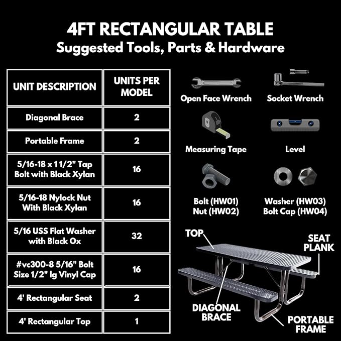 Coated Outdoor Furniture Heavy-Duty Portable Outdoor Kids Table, Punched Steel Kids Picnic Table, Commercial-Grade Picnic Table, Made in America (4ft Rectangular, Childrens, Brown)