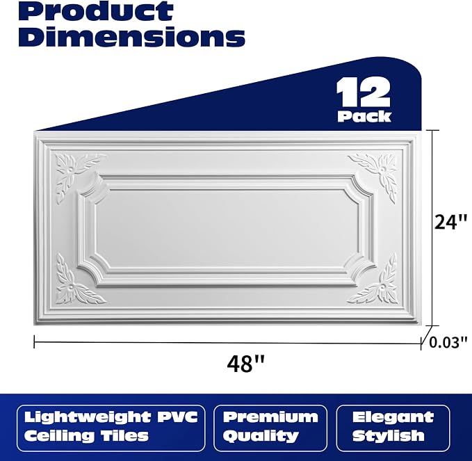 Art3dwallpanels 12 Pack Drop Ceiling Tiles, 2x4 Ft PVC Decorative 3D Wall Panel - Image 2