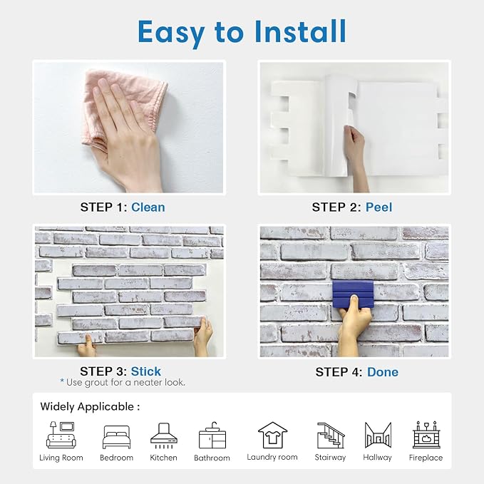 COMSTICKC 3D Whitewash Faux Brick Wall Panel Peel and Stick Wall Covering - Image 8