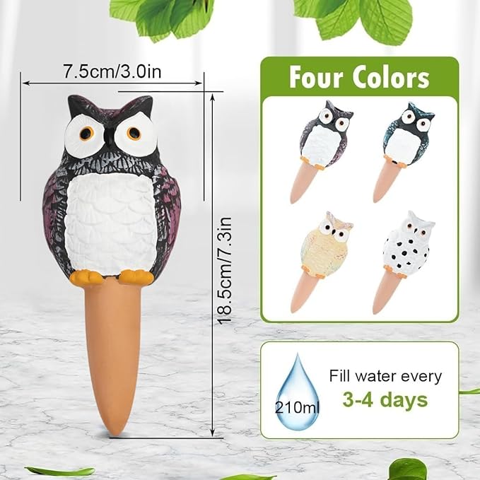 Self Watering Spikes, Self Watering Globes, Owl Shape Plant Watering Device, Terracotta Plant Watering Stakes, Automatic Watering Spikes for Indoor Outdoor Plants 4 Packs