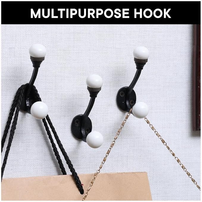 Indian Shelf Pack of 6 Double Prong White Decorative Coat Hooks Unique Coat - Image 5