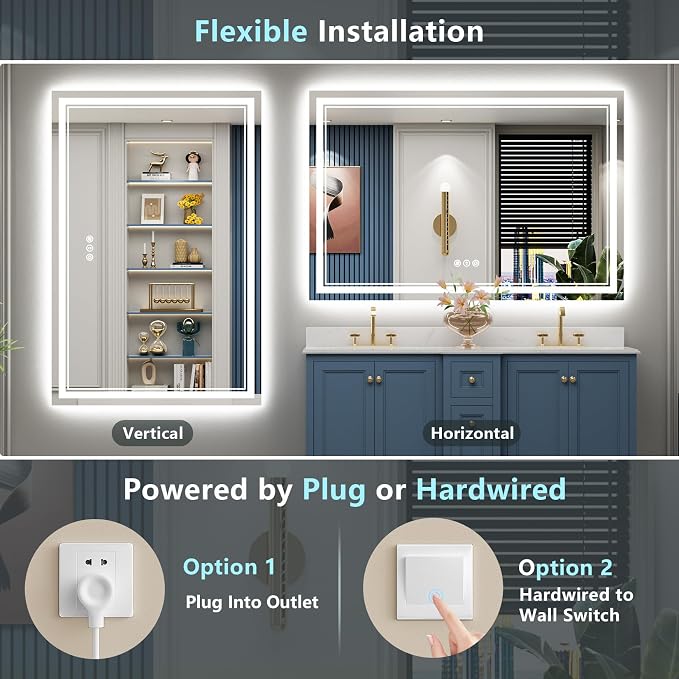 60x28 LED Bathroom Mirror with Lights, Backlit and Front Lit Anti-Fog Lighted - Image 6