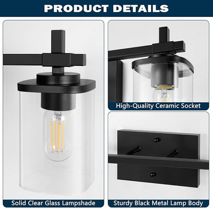 2-Lights Bathroom Vanity Lights, Matte Black Vanity Light Fixtures Over Mirror - Image 3